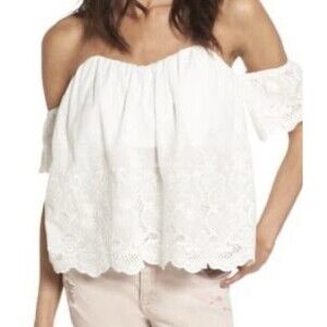 4SI3NNA Off the Shoulder Black Floral Crop Top Sz M